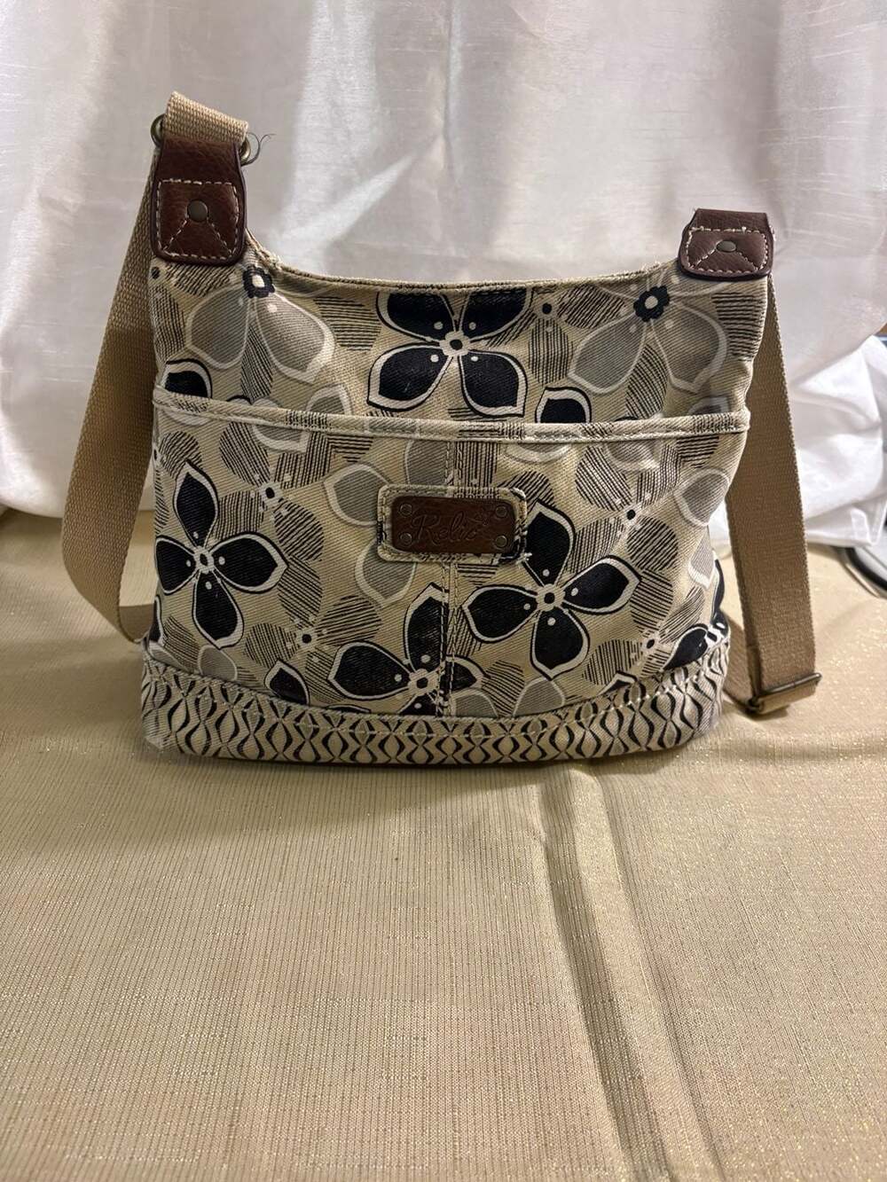 Relic Floral Canvas Crossbody Bag Tan Brown